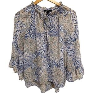 Forever 21 Boho Floral Blouse With Flounce Bell Sleeves Peasant  M